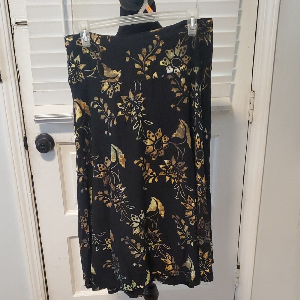 Nomadic Traders Black Floral Midi Skirt with Gold and Green Motifs